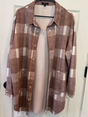 Well Worn Plaid Trench Coat in Taupe & White